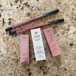IT Cosmetics Lipstick, 2 Lip Flush and Sephora lip liners